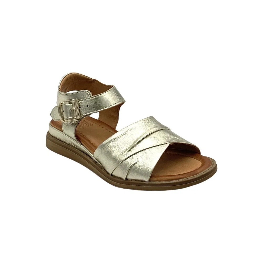 Miz Mooz Women's‎ Leather Adjustable Low Wedge Sandals Haley Gold 38 New
